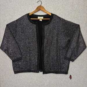 Bedford Fair Women's 3X Black Sparkle Lurex Knit Cardigan Sweater Open Front Y2K